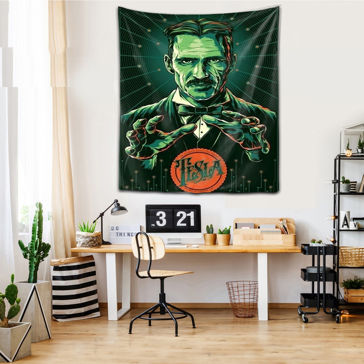 Nicola Tesla Electric Yıkanabilir Leke Tutmaz Kumaş Duvar Örtüsü Duvar Halısı Tapestry