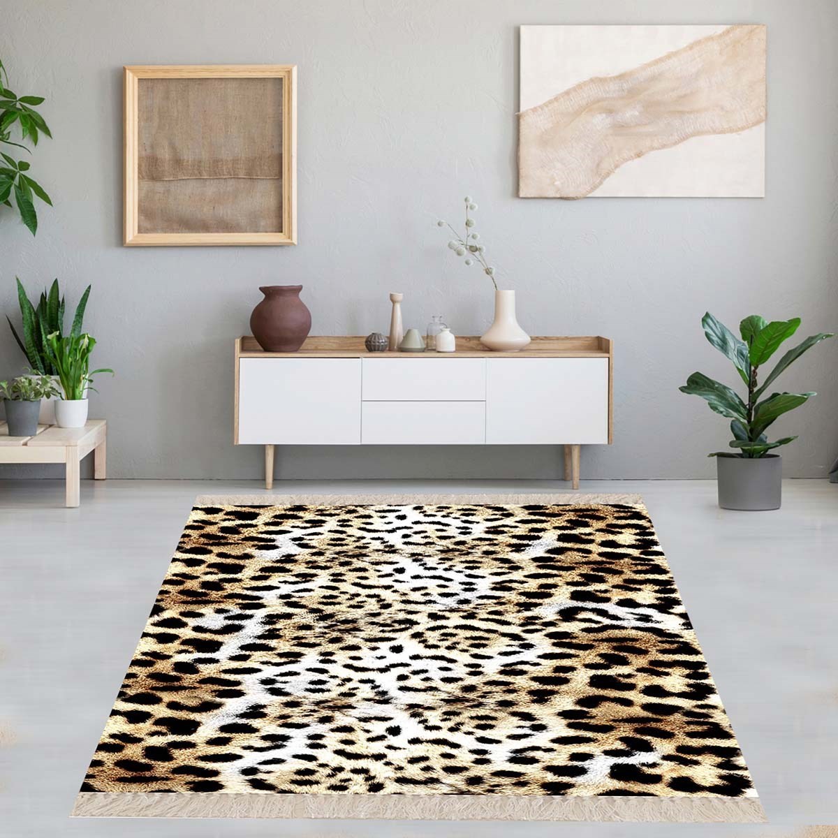 Leopar Desenli Dijital Baskı Yıkanabilir Modern Salon Halı ve Yolluk