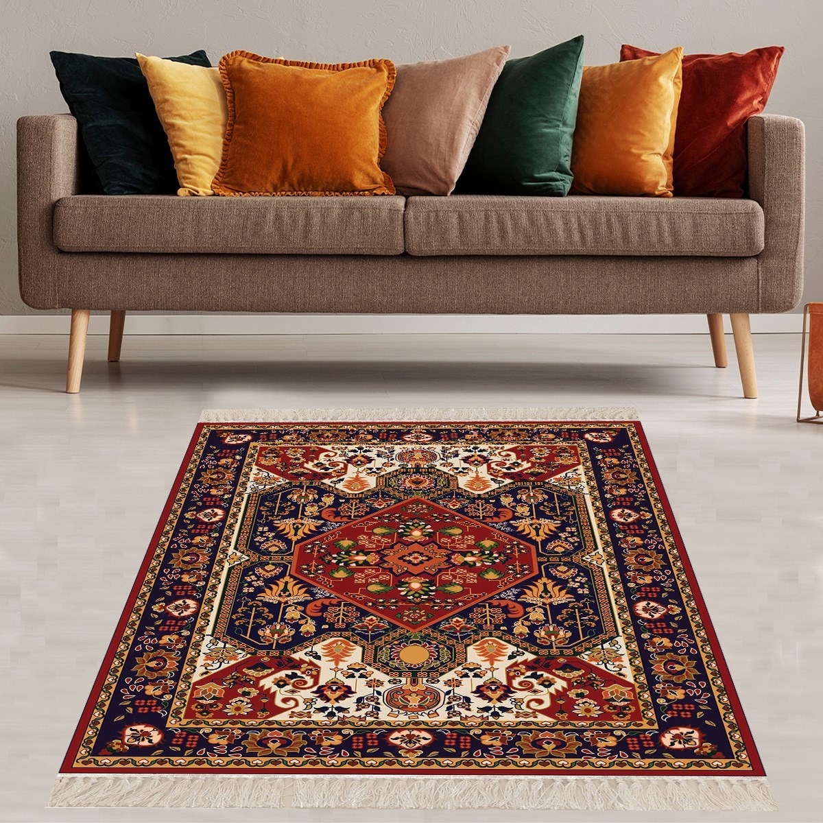 Kilim Desenli Etnik Dijital Baskı Yıkanabilir Kaymaz Taban Modern Salon Halısı ve Yolluk