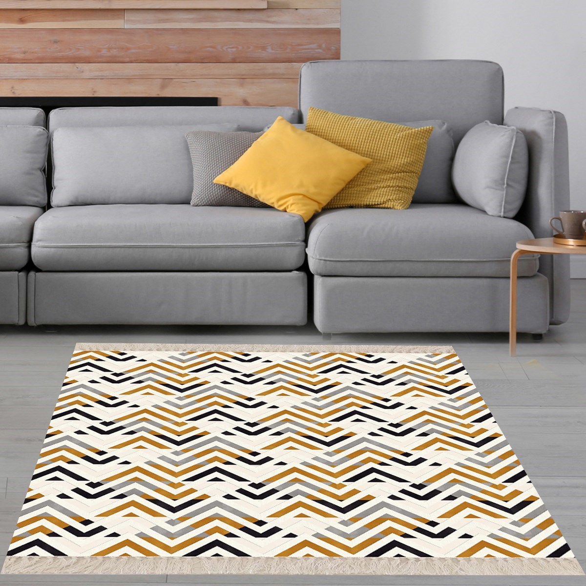 Geometrik Zigzag Desenli Dijital Baskı Yıkanabilir Kaymaz Taban Klasik Salon Halısı