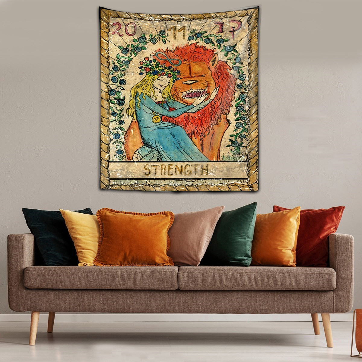 Strength Tarot Yıkanabilir Leke Tutmaz Kumaş Duvar Örtüsü Duvar Halısı Tapestry