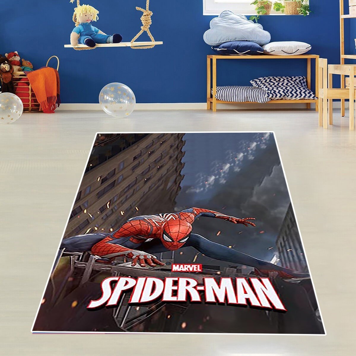 Örümcek Adam Spider Man Desenli Dijital Baskı Yıkanabilir Kaymaz Taban Çocuk Genç Odası Halısı