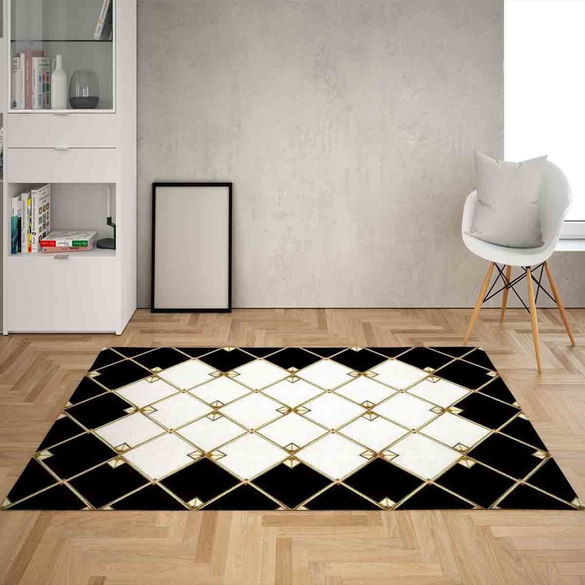 Geometrik Baklava Desen Dijital Baskı Yıkanabilir Kaymaz Taban Modern Salon Halısı ve Yolluk