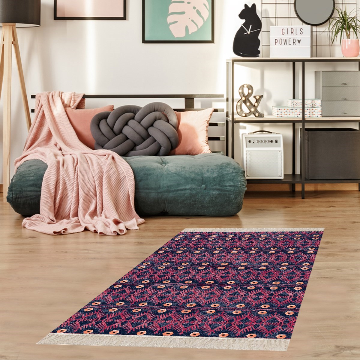 Kilim Desenli Etnik Dijital Baskı Yıkanabilir Kaymaz Taban Modern Salon Halı ve Yolluk