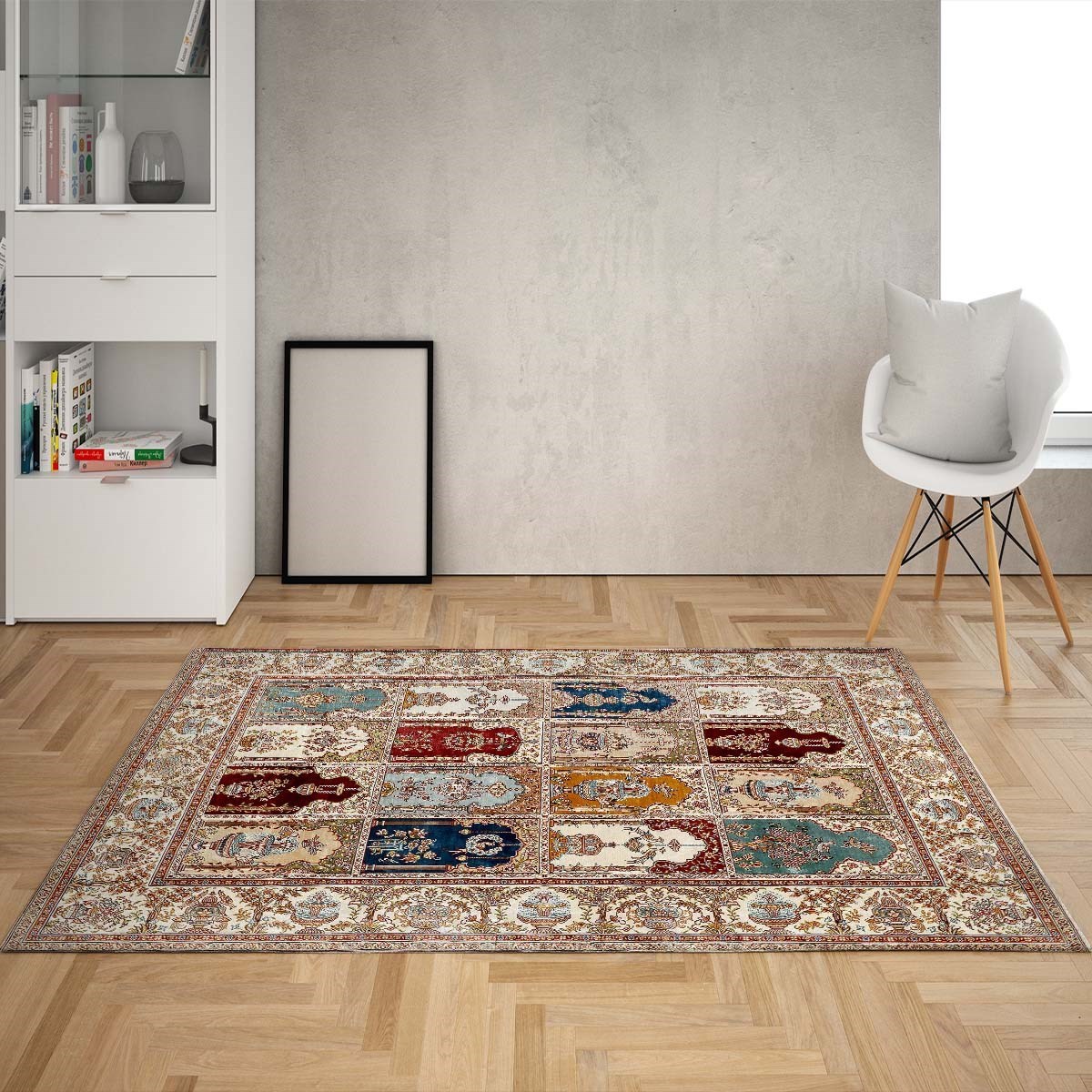 Kilim Desenli Etnik Dijital Baskı Yıkanabilir Kaymaz Taban Leke Tutmaz Salon Halısı ve Yolluk