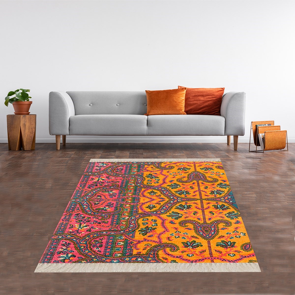 Kilim Desenli Etnik Dijital Baskı Yıkanabilir Kaymaz Taban Modern Salon Halı ve Yolluk 