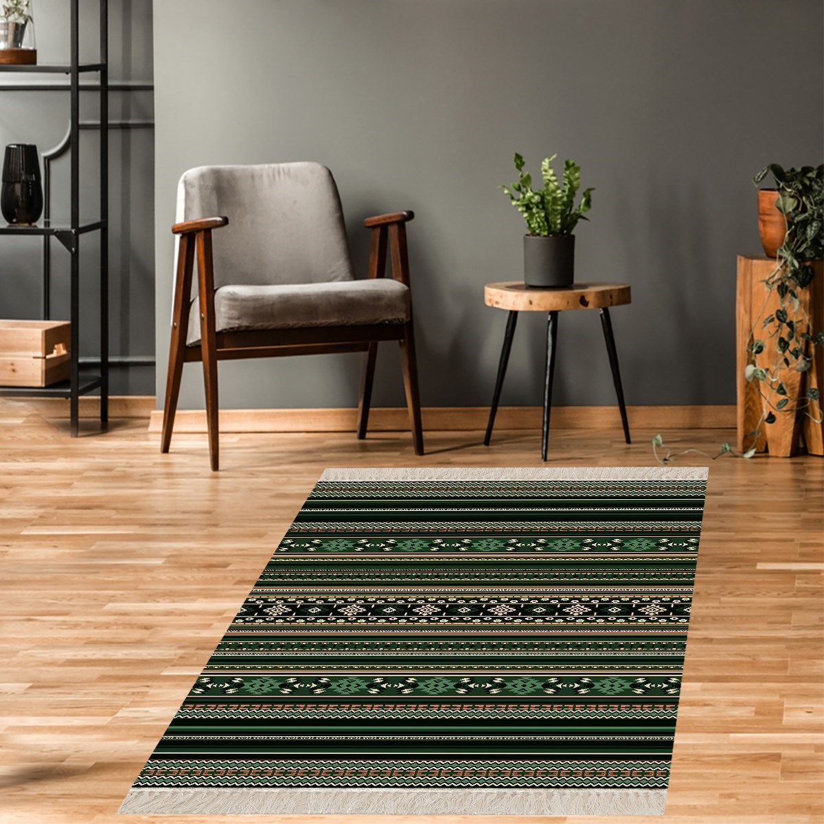 Kilim Desenli Etnik Dijital Baskı Yıkanabilir Kaymaz Taban Modern Salon Halı ve Yolluk