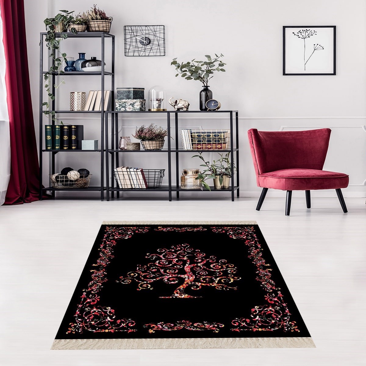 Ağaç Desenli Dijital Baskı Yıkanabilir Kaymaz Taban Etnik Kilim Desen Salon Halısı ve Yolluk