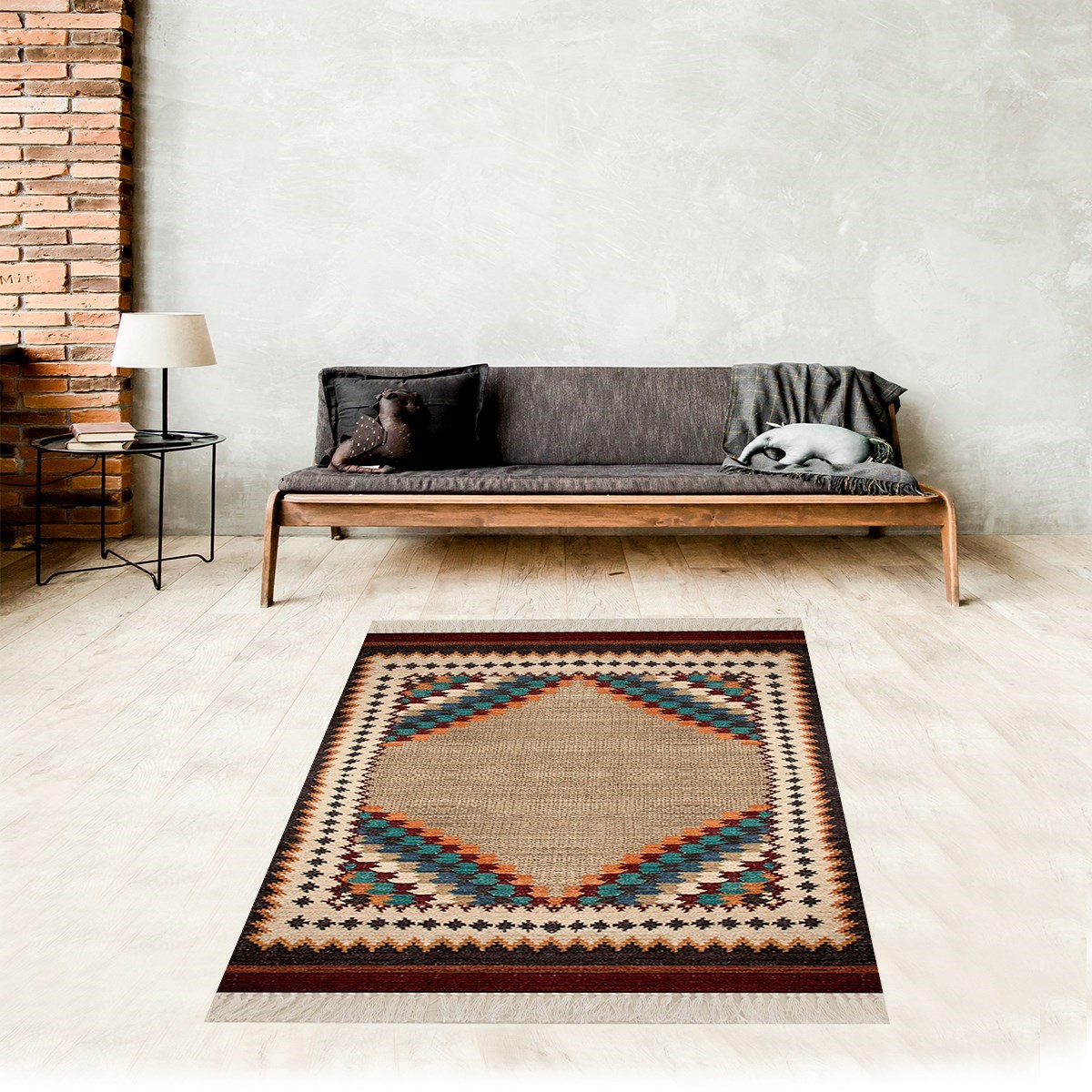 Kilim Desenli Etnik Dijital Baskı Yıkanabilir Kaymaz Taban Modern Salon Halı ve Yolluk 