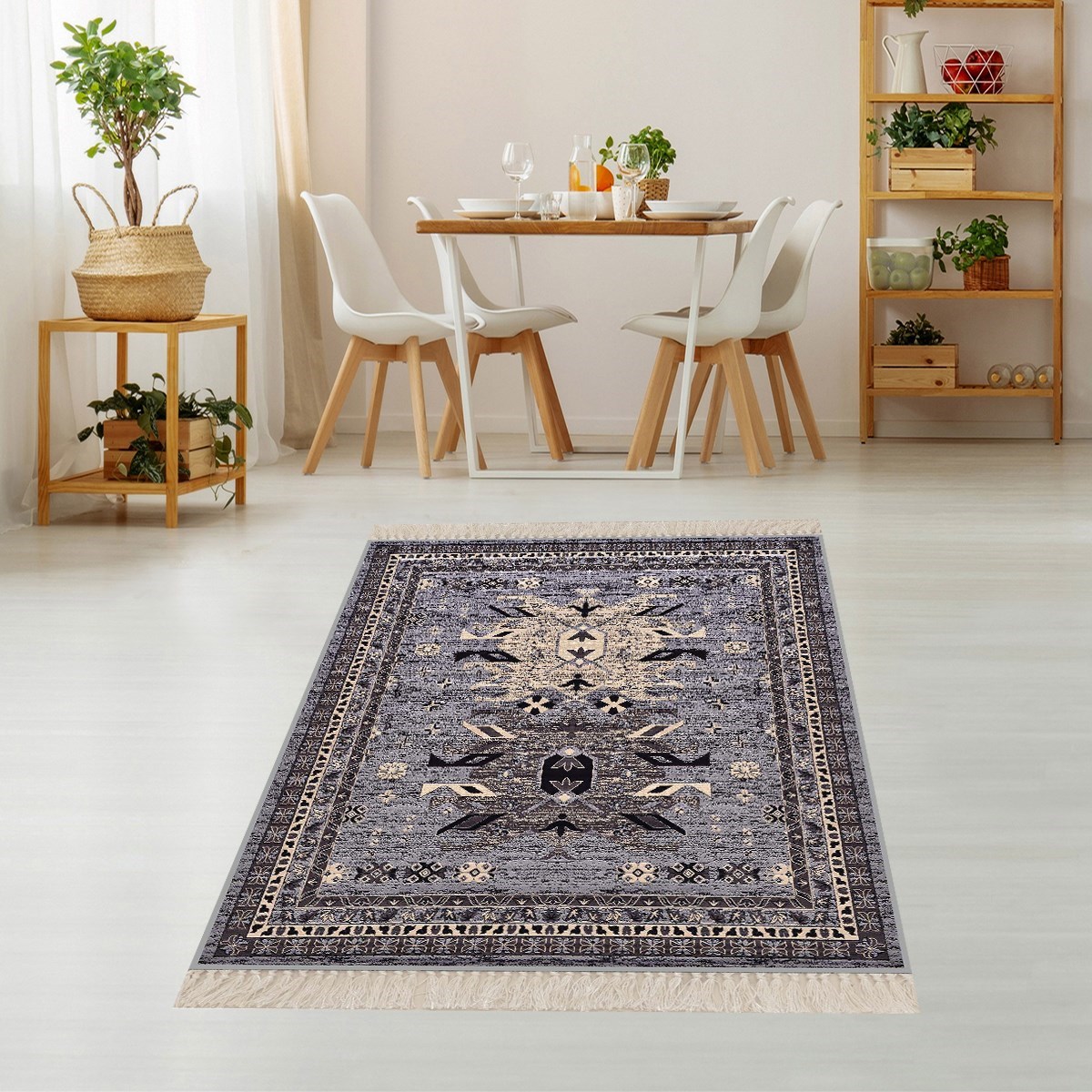 Kilim Desenli Etnik Dijital Baskı Yıkanabilir Kaymaz Taban Modern Salon Halı ve Yolluk