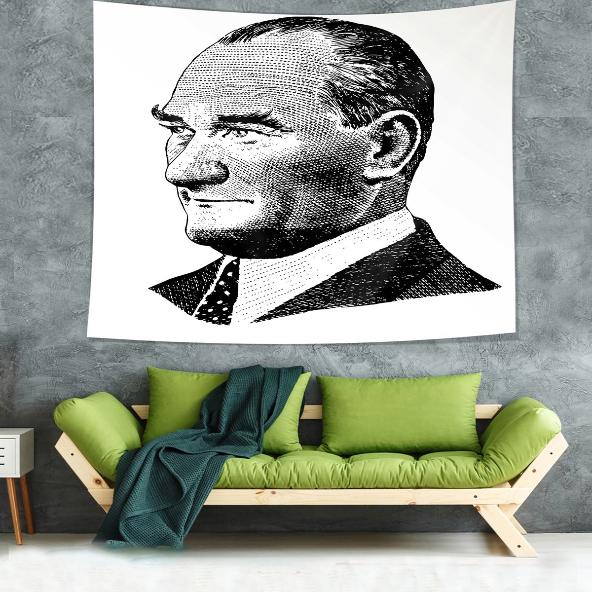 Ulu Önder Mustafa Kemal Atatürk Portre Leke Tutmaz Kadife Kumaş Duvar Örtüsü Duvar Halısı Tapestry