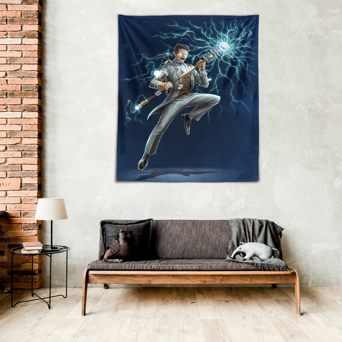 Nicola Tesla Electric Yıkanabilir Leke Tutmaz Kumaş Duvar Örtüsü Duvar Halısı Tapestry