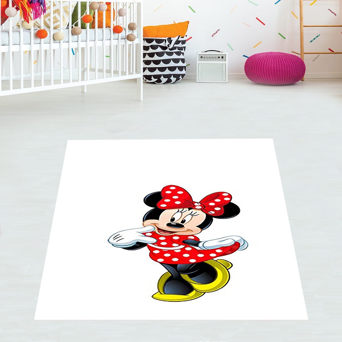 Mickey Minnie Mouse Benekli Halı Dijital Baskı Yıkanabilir Kaymaz Taban Çocuk Odası Halısı