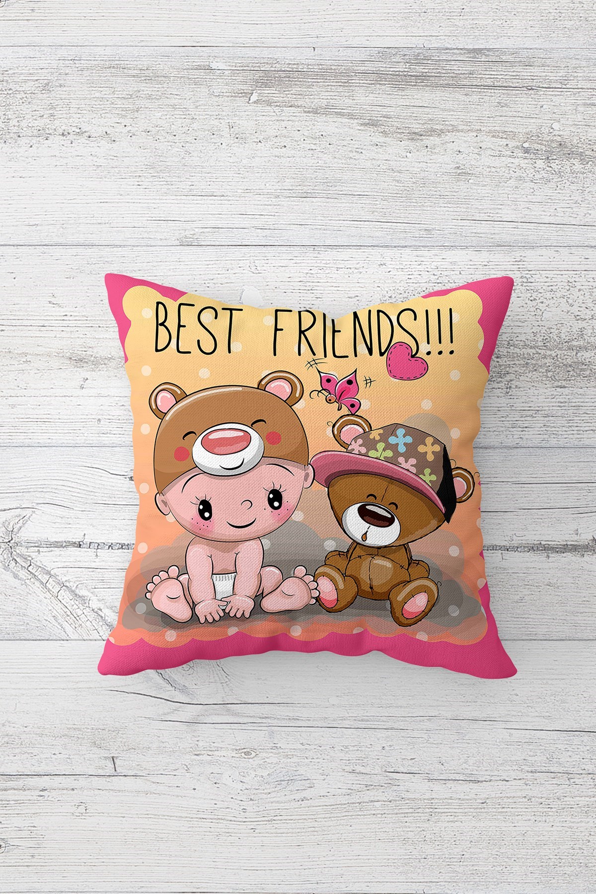 Best Friends Çift Tarafı Baskılı Gizli Fermuarlı Dekoratif Yastık Kılıfı Kırlent Kılıfı