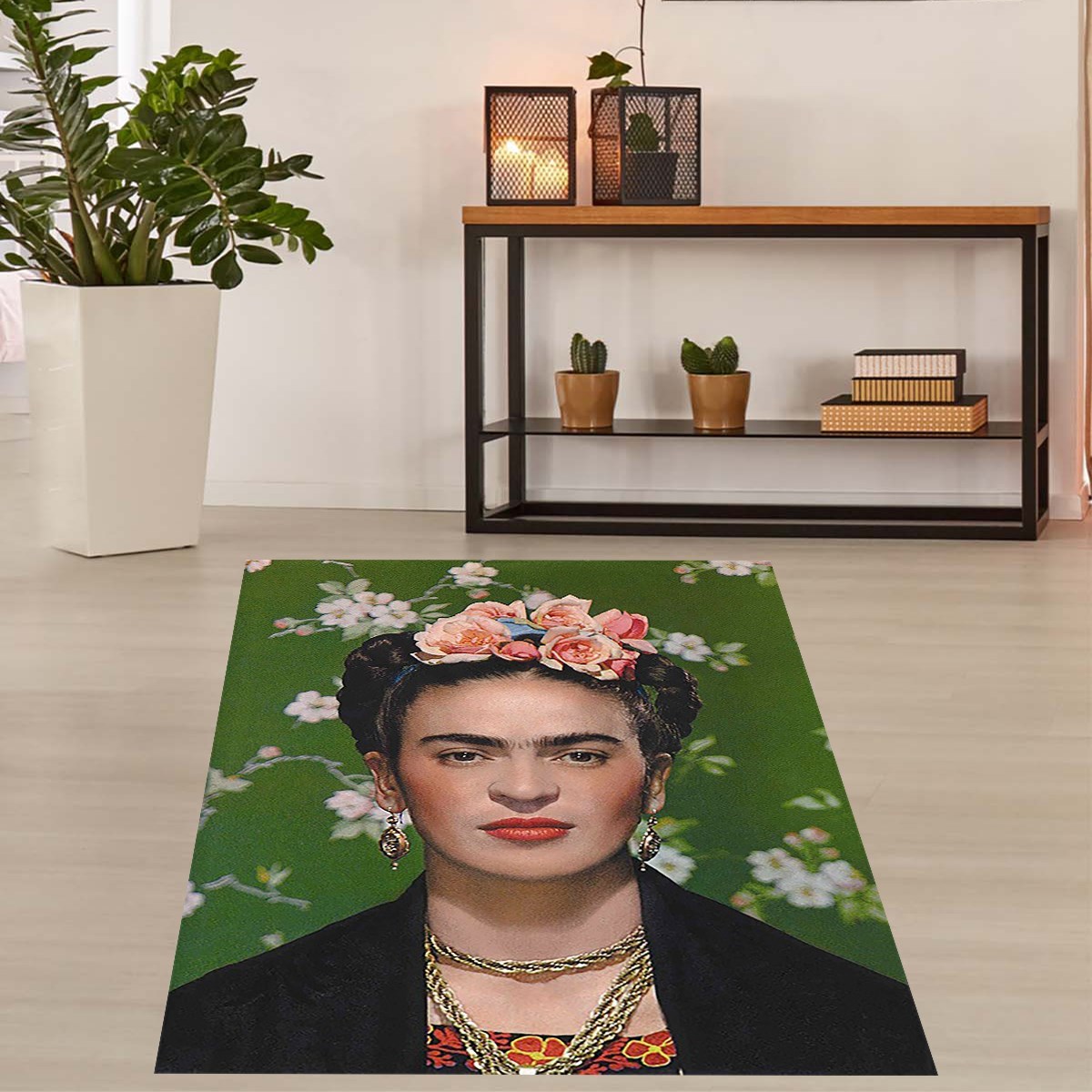 Frida Kahlo Desenli Dijital Baskı Yıkanabilir Kaymaz Taban Çocuk Odası Halısı