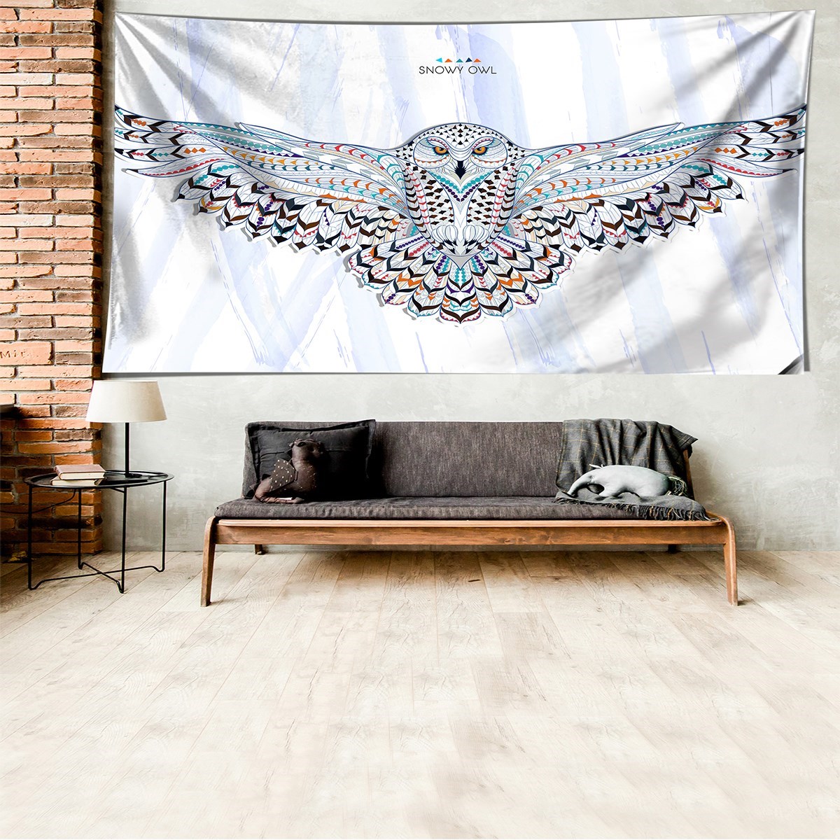 Snowy Owl Kar Baykuşu Leke Tutmaz Kadife Dokulu Kumaş Duvar Örtüsü Duvar Halısı Tapestry