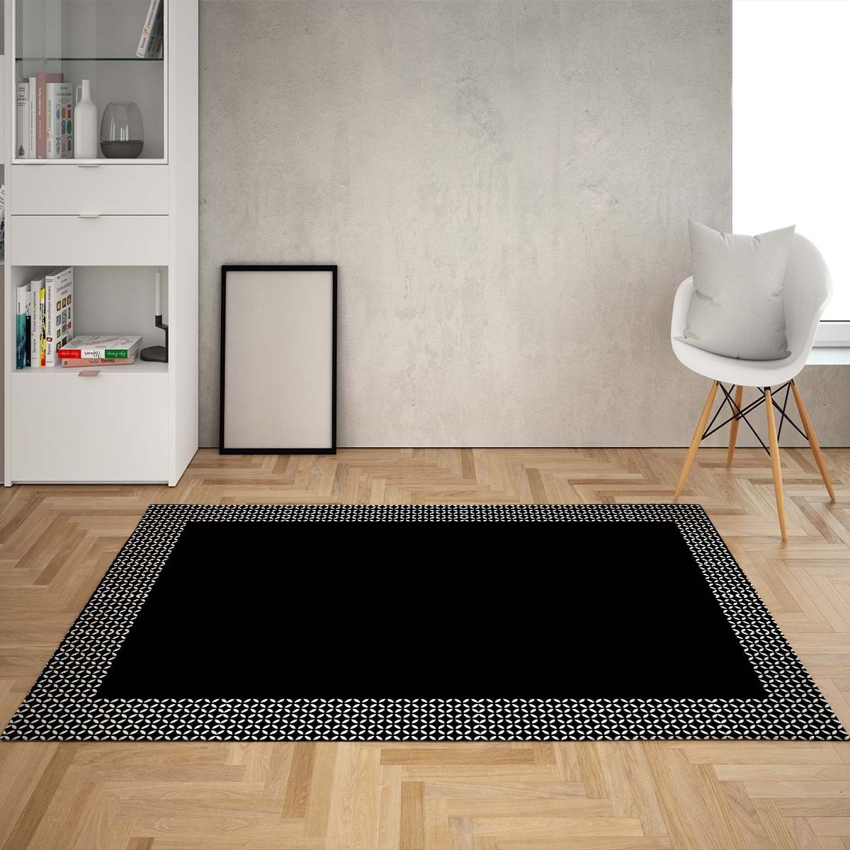 Geometrik Çerçeve Desenli Dijital Baskı Yıkanabilir Kaymaz Taban Modern Salon Halısı ve Yolluk Mavi