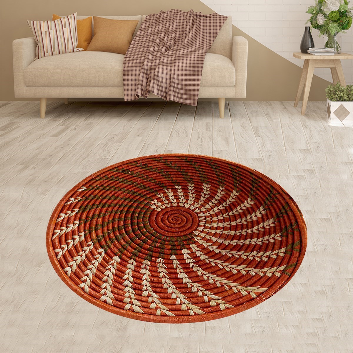 Jüt Hasır Kilim Görünümlü Dijital Baskılı Kaymaz Taban Yıkanabilir Modern Salon Halısı ve Yolluk