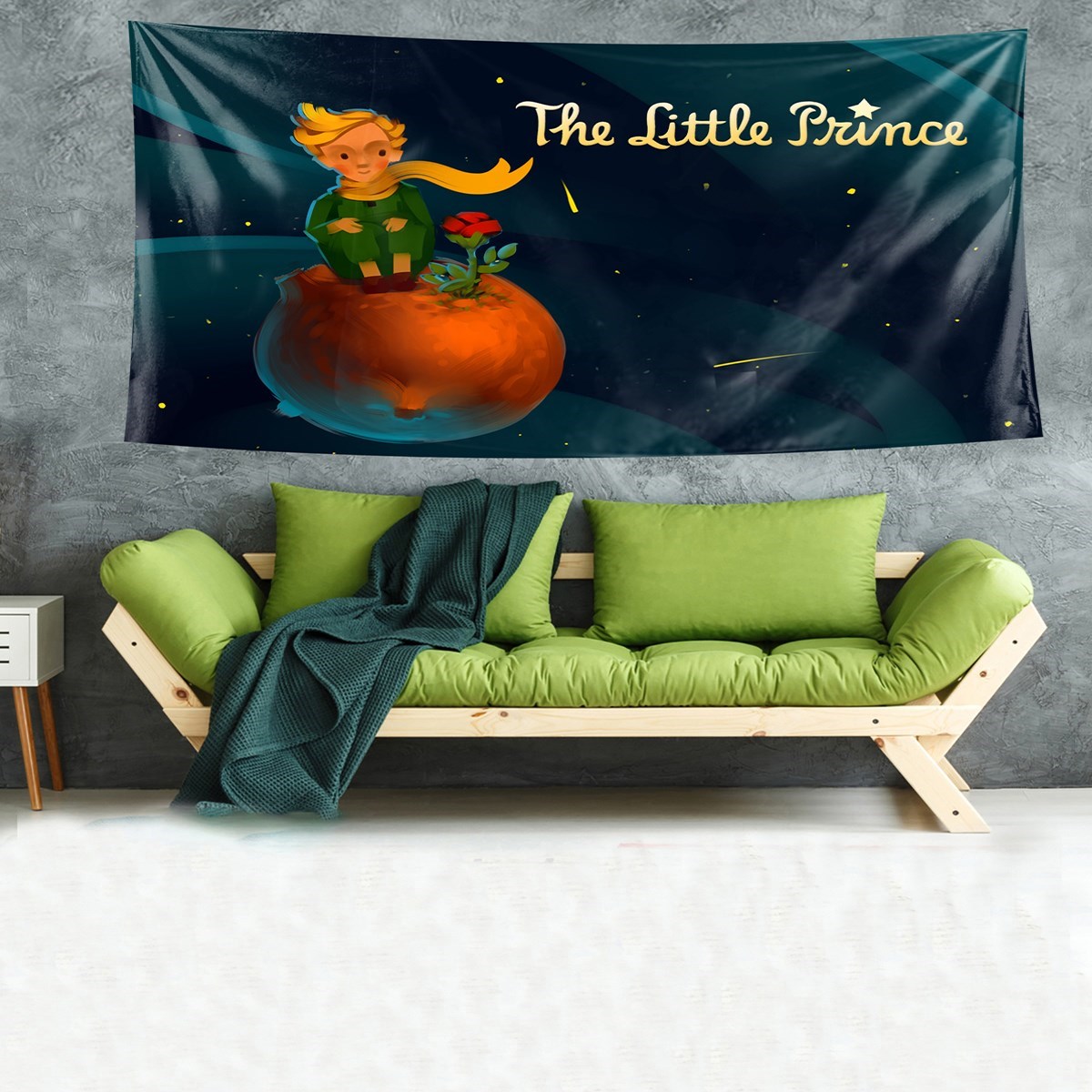 Küçük Prens Little Prince Desen Leke Tutmaz Kadife Doku Kumaş Duvar Örtüsü Duvar Halısı Tapestry