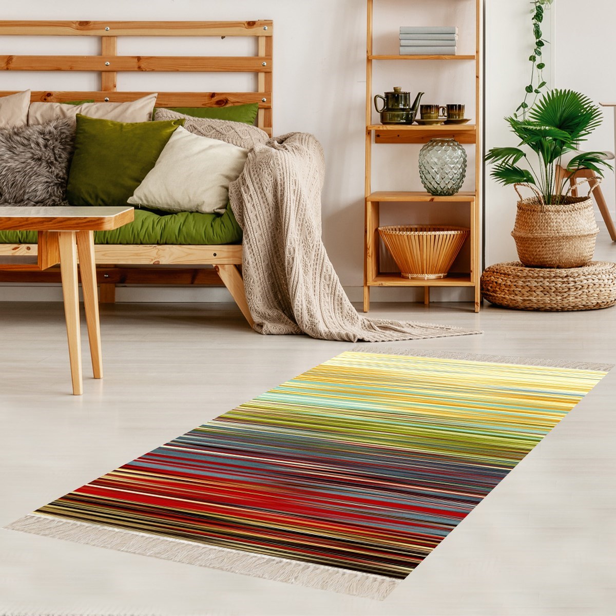 Kilim Desenli Etnik Dijital Baskı Yıkanabilir Kaymaz Taban Modern Salon Halı ve Yolluk