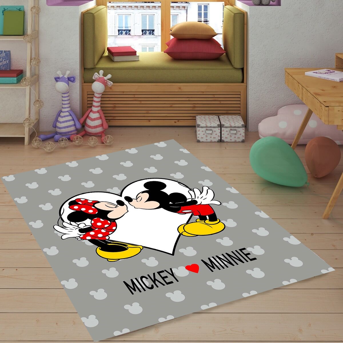 Mickey Minnie Mouse Desenli Dijital Baskı Yıkanabilir Kaymaz Taban Çocuk Odası Halısı