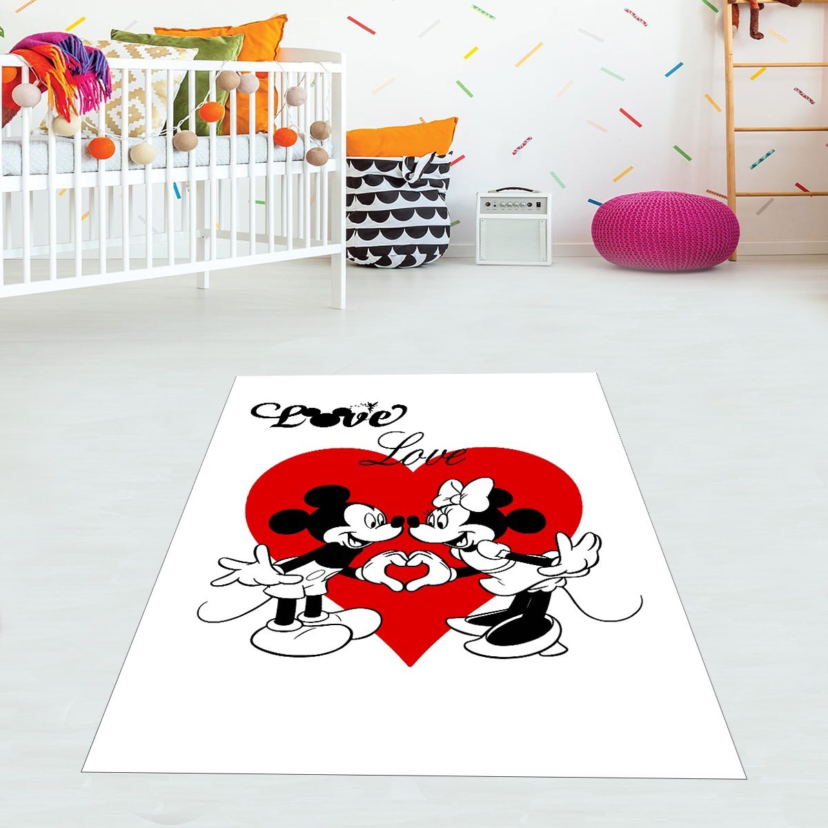 Mickey Mouse Desenli Dijital Baskılı Kaymaz Taban Çocuk Odası Halısı