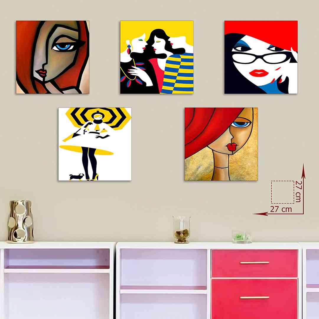 5 Parça Pop Art Mdf Tablo  - T-5K-07  27X27