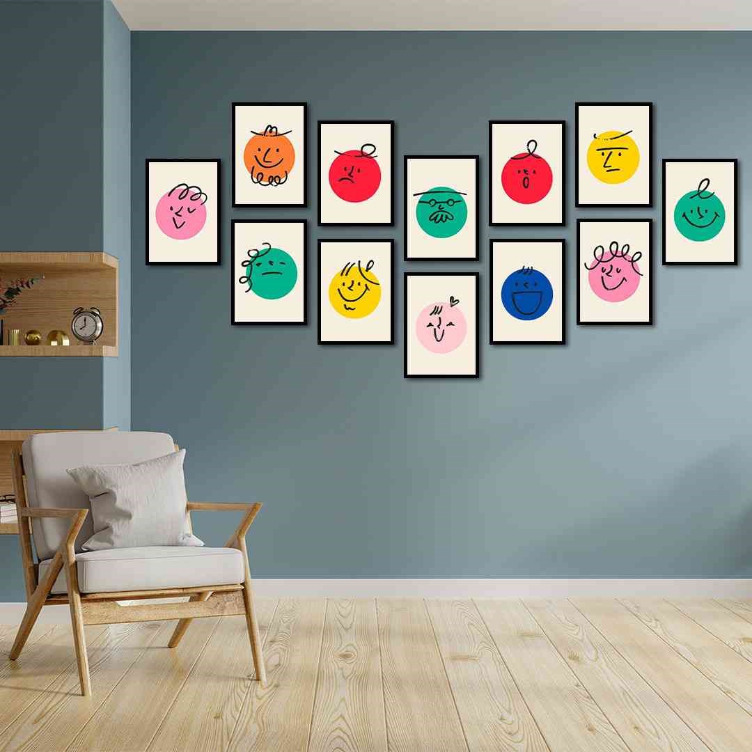 12Li Set Popart Eğlenceli Yüz İfadeleri Mdf Tablo  - 12Set-011  15X20