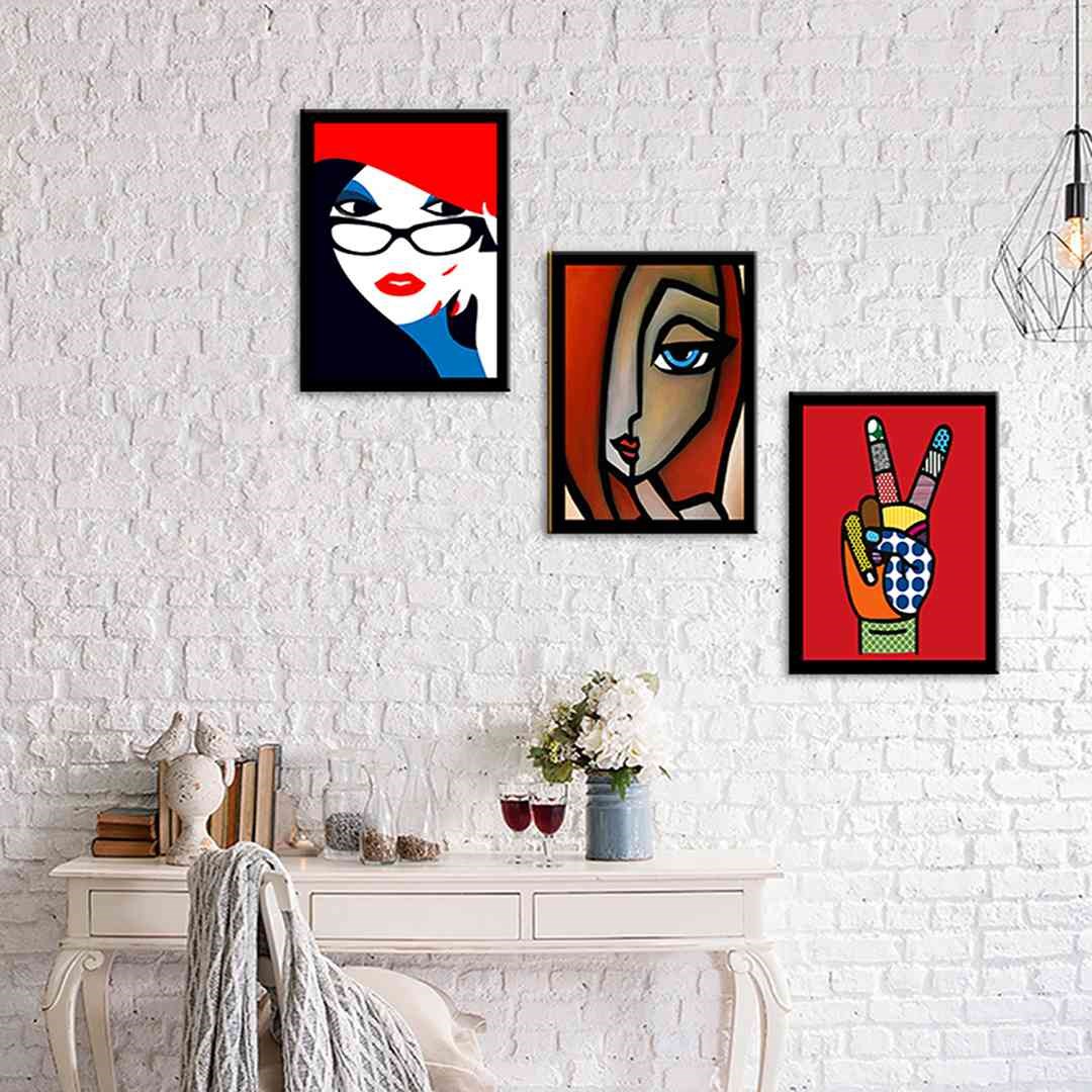 3 Parça Pop Art Mdf Tablo  - 3Prc40X30-0153  40X30