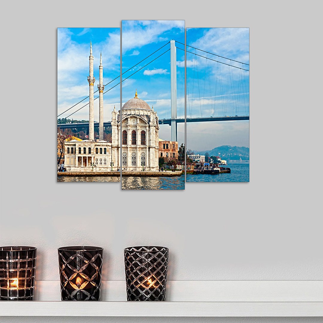 3 Parça Ortaköy Camii Mdf Tablo  - T-3Dikey-90  19X40