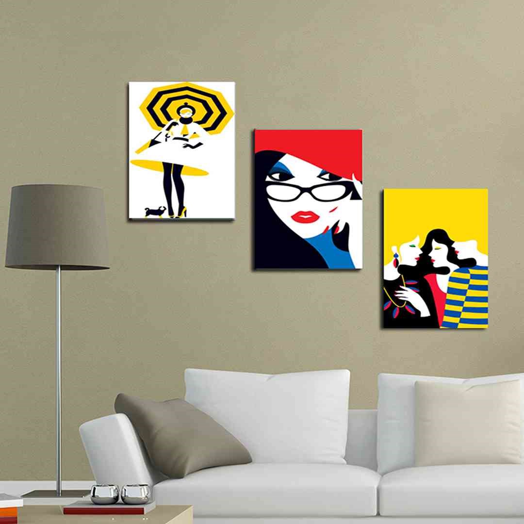 3 Parça Pop Art Mdf Tablo - T-3Prc40X30-0007  40X30