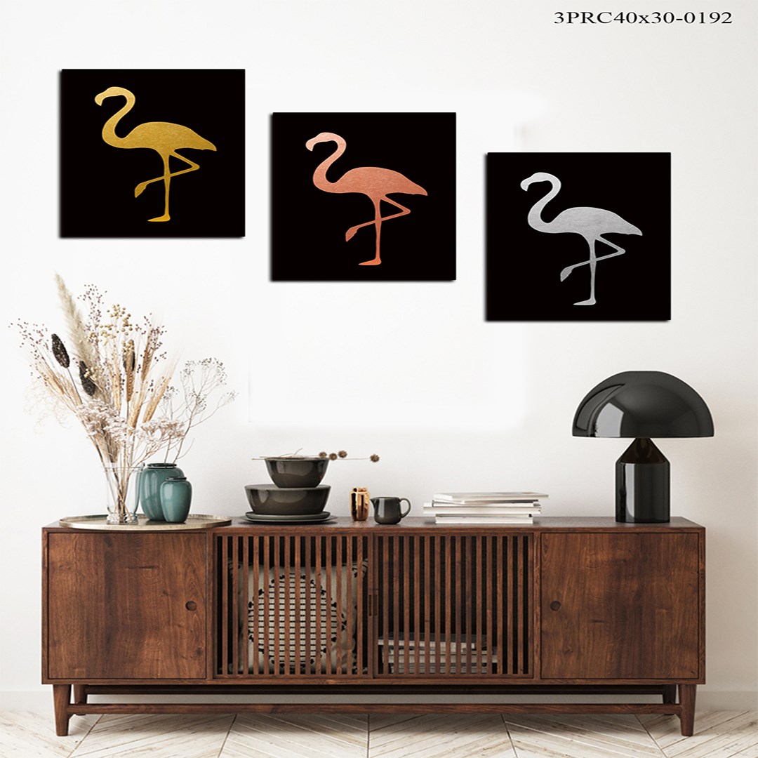 3Parça Flamingo Mdf Tablo  - 3Prcy40X30-0192  40X30