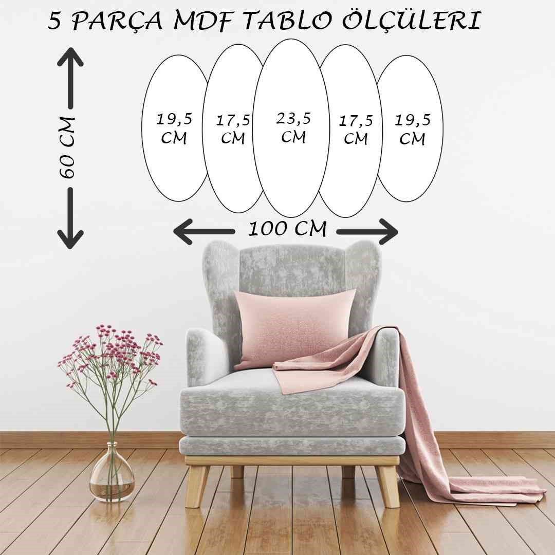 5 Parçalı Bahar Dalı Çiçekli Mdf Tablo