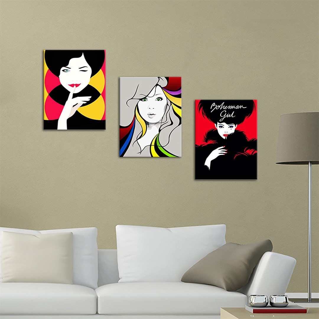 3 Parça Pop Art Mdf Tablo  - 3Prc40X30-0127  40X30