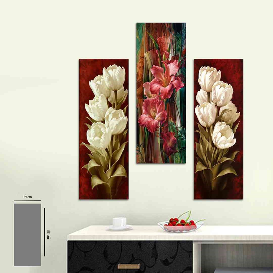 3 Parça Gladiolas Çiçeği Mdf Tablo - 3Dikey-04-T  20X60