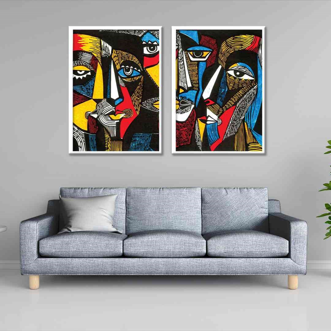 Evimona  Beyaz Lamine Çerçeveli 2Li Set Popart Mdf Tablo  50 X 70  Cvr-2-038