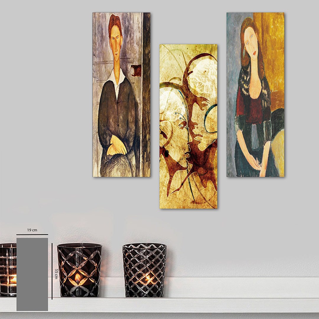 3 Parça Amedeo Modigliani Mdf Tablo  - 3Dikey-130  20X60