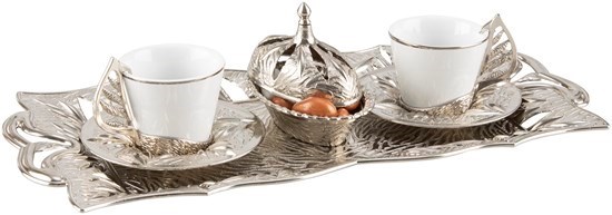 Yaprak Kahve 2 (Yaldızlı) (Gümüş) İçin Set - 26420