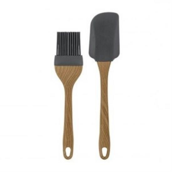 Silikon Spatula ve Silikon Fırça 2li Set Ahşap Saplı - 33084