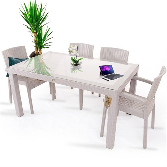 Violet Bahçe Masa Sandalye Takımı Camlı Mutfak Masa Sandalye Takımı-4 Sandalyeli-18043