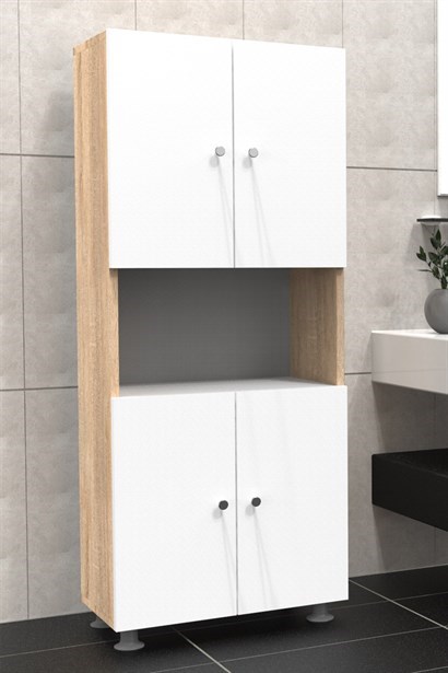 Mimilos D8 Sonoma Orta Bölmeli Banyo Dolabı Kapaklı Raflı Dolap-18150
