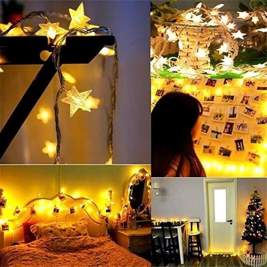 BUFFER® 10lu Rose Gold Yıldız Metal Yılbaşı Süs Dekoratif Pilli Led Işık Aydınlatma