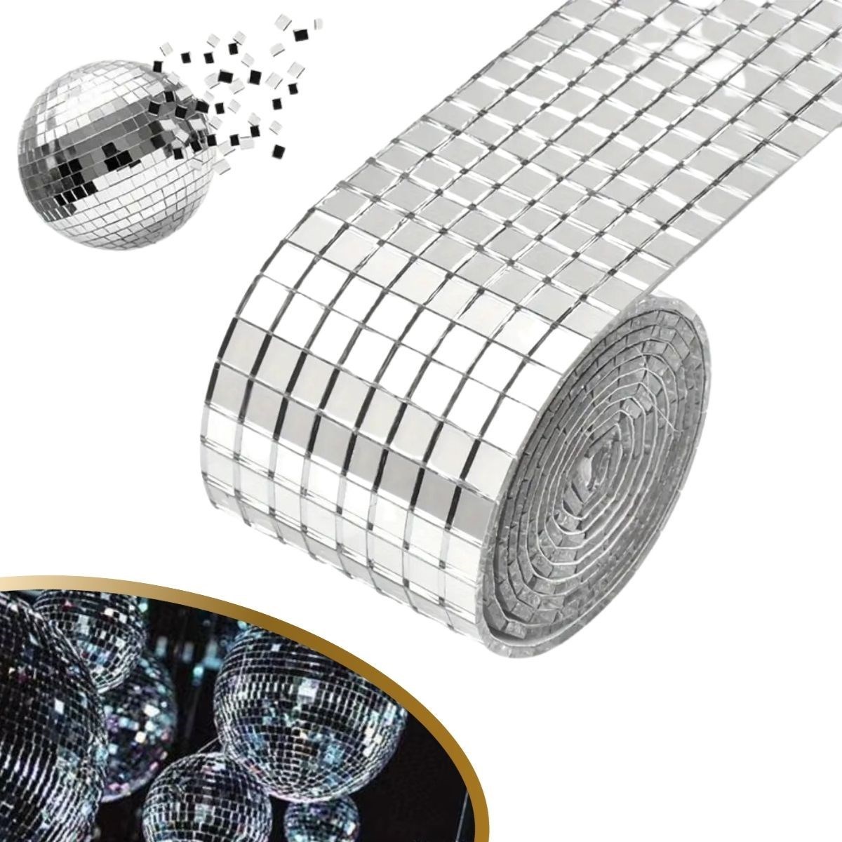  BUFFER®1 Metre Uzunluğunda Gümüş Renk Aynalı Mozaik Taşlı Dekor Bandı 4 cm x 1 mt