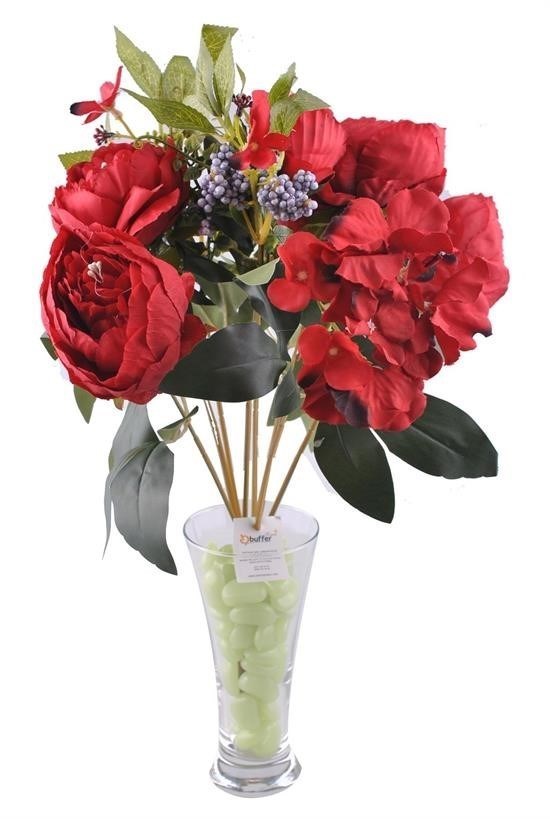 BUFFER® 9 Dallı 40 cm Gül Yapay Çiçek Kırmızı-CK003KZ