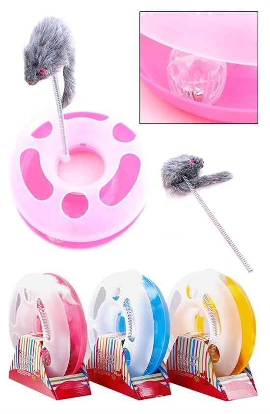 BUFFER® Peluş Fareli ve Çıngıraklı Çılgın Daire Eğlenceli Kedi Oyuncağı