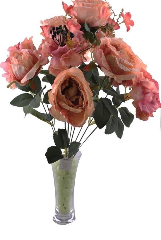 BUFFER® 11 Dallı 50 cm Pembe Damarlı Gül Demeti Dekoratif Yapay Çiçek