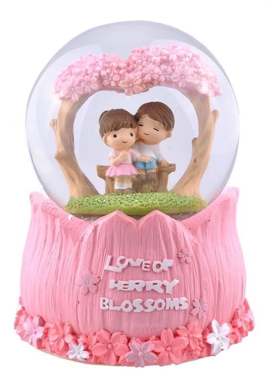 BUFFER® Sevimli Kız Erkek Pembe Püskürtmeli Müzikli Kar Küresi