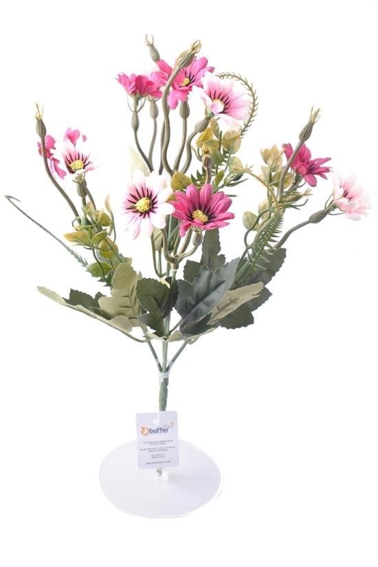 BUFFER® 5 Dallı 33 cm Dekoratif Papatya Kırmızı Beyaz Yapay Çiçek Demeti