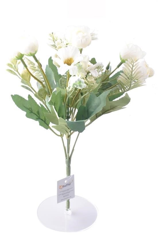 BUFFER® 5 Dallı 28 cm Dekoratif Gül Papatya Demeti Yapay Beyaz Renk Çiçek