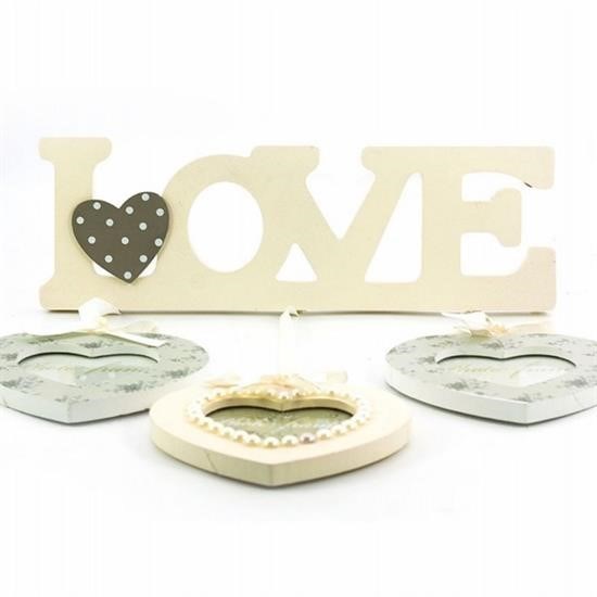 BUFFER® Decotown Love Yazılı Çerçeve 3lü Kalpli Ahşap Fotoğraf Çerçevesi